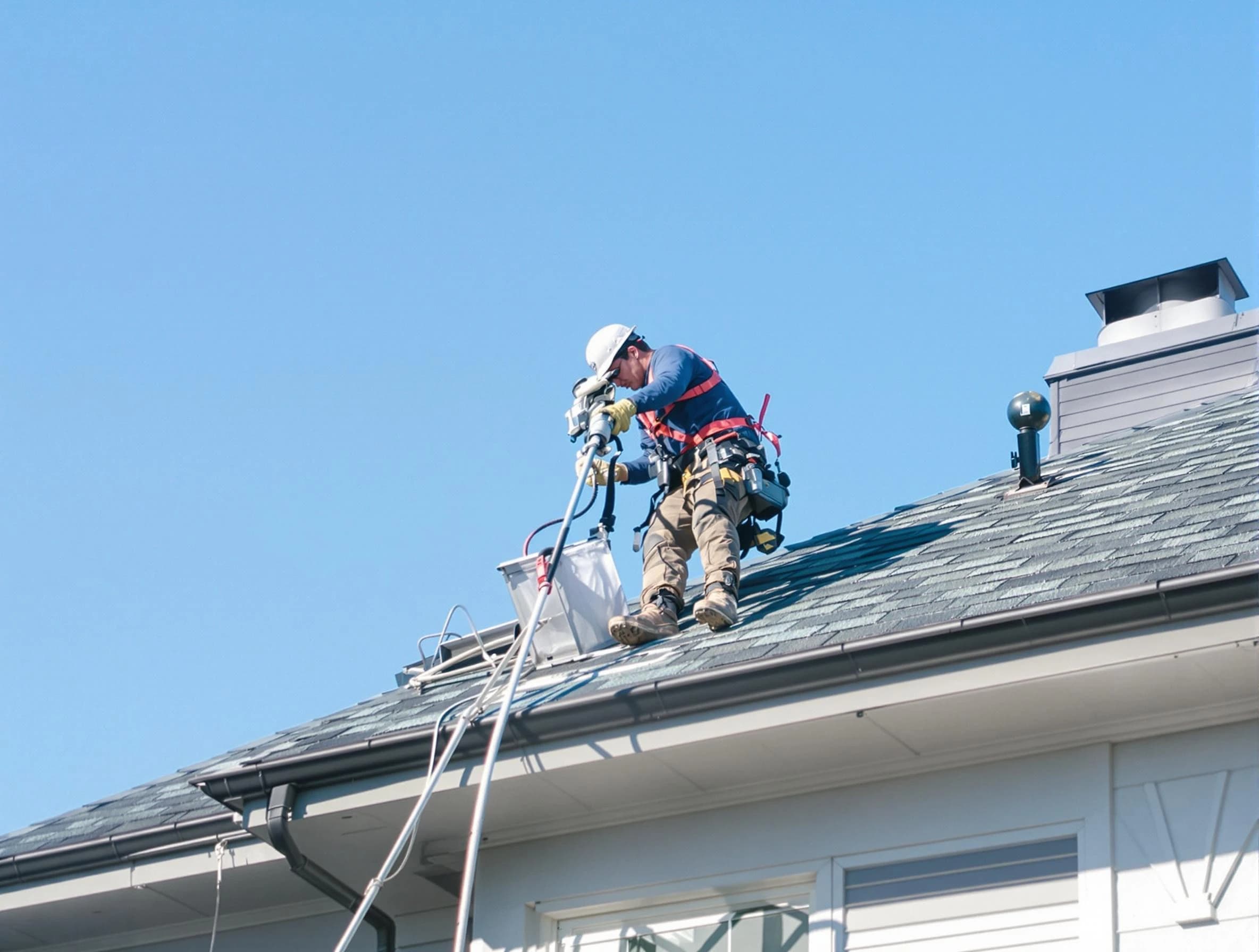 Corona Dryer Vent Cleaning certified technician cleaning a roof-mounted dryer vent system in Corona
