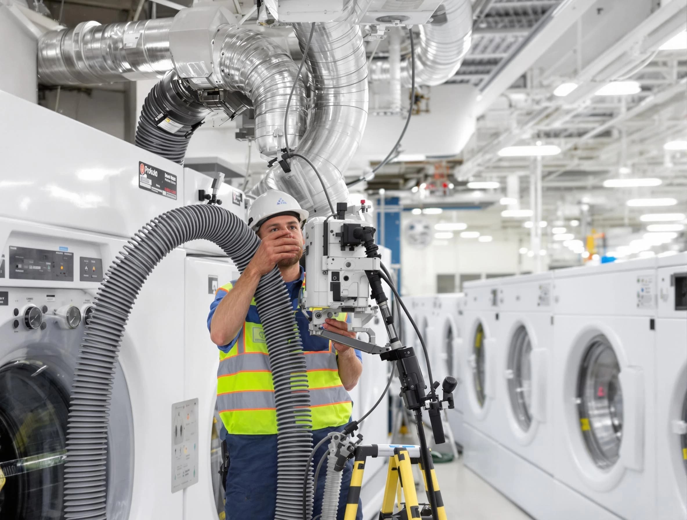 Corona Dryer Vent Cleaning team performing commercial-grade dryer vent cleaning at a business facility in Corona
