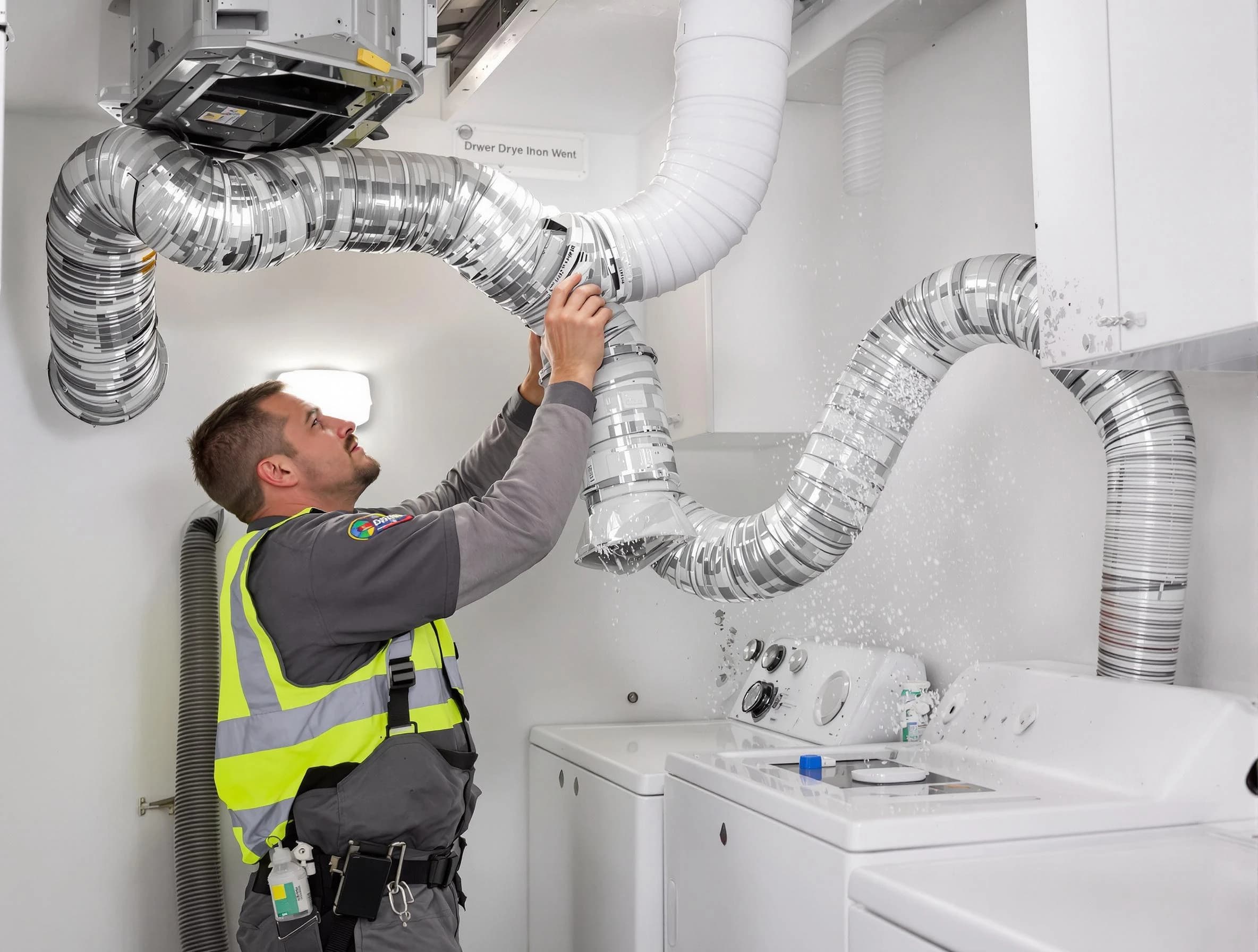 Corona Dryer Vent Cleaning technician performing detailed dryer exhaust vent cleaning at a home in Corona