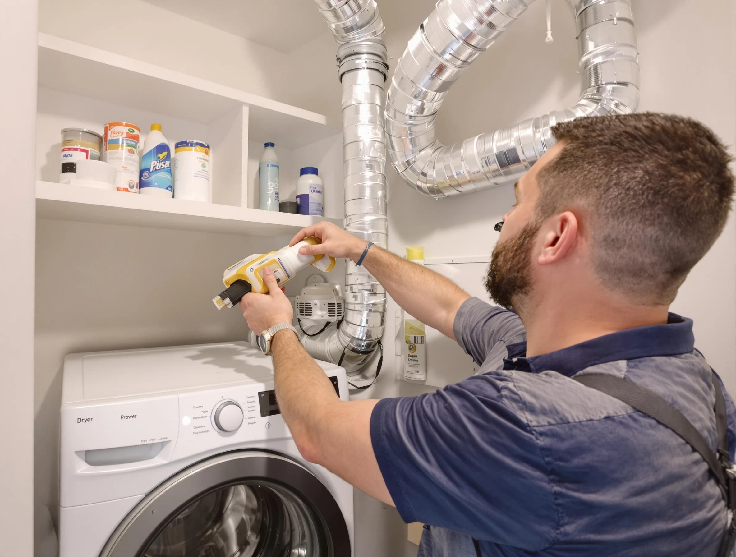 Corona Dryer Vent Cleaning technician performing dryer vent cleaning at a home in Corona