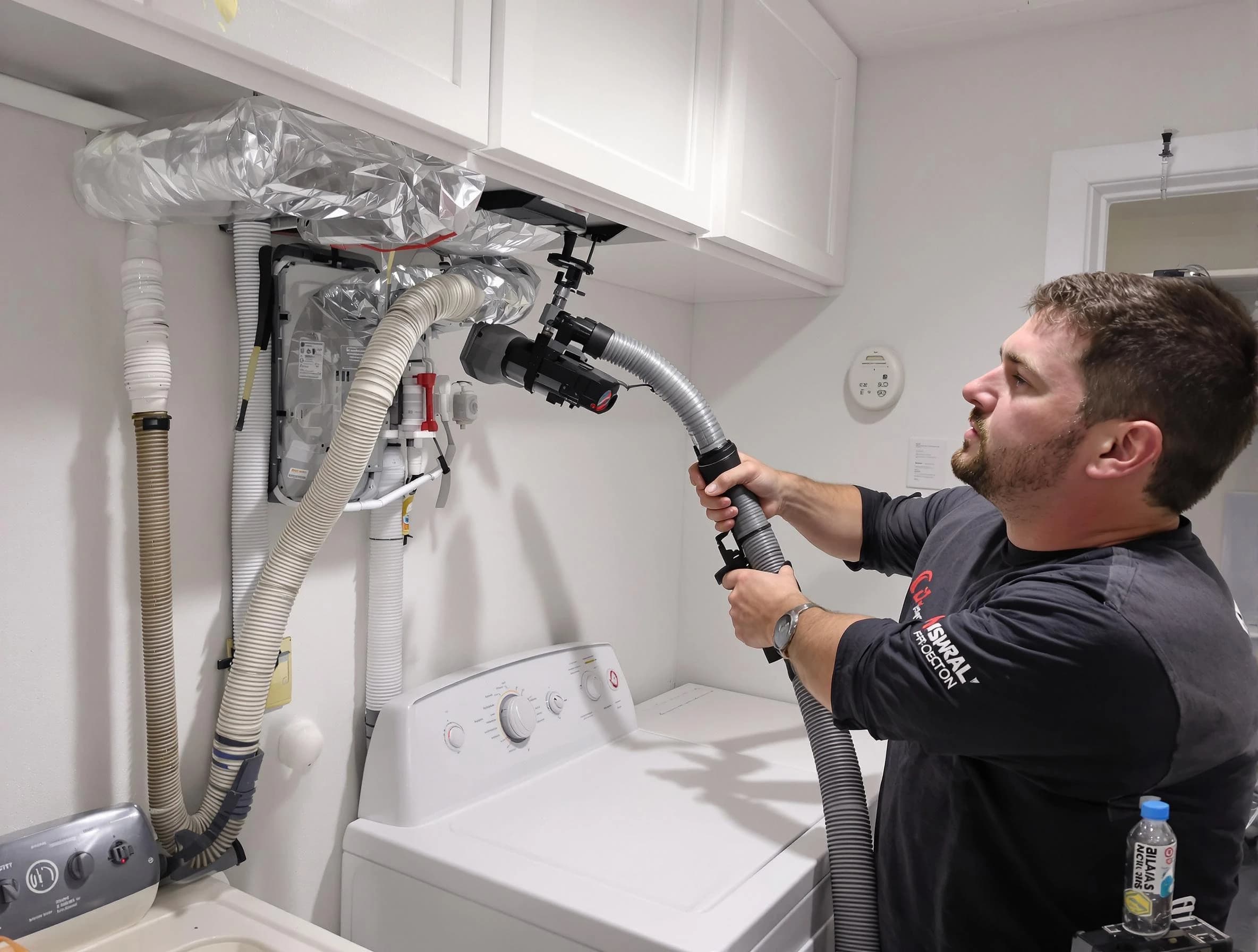 Corona Dryer Vent Cleaning certified technician performing safety-focused gas dryer vent cleaning in Corona